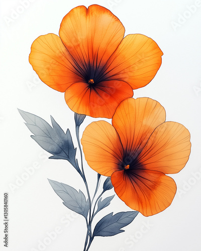 Orange flowers isolated on white, watercolour illustration