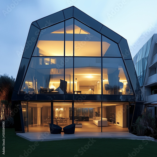 modern building with big windows and a lawn 