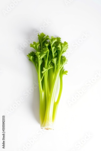 A minimalist image of celery against a pure white background
