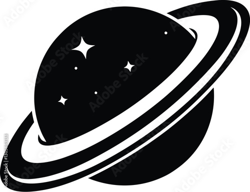 Planet Saturn Shilhoutte, Planet Saturn with planetary ring vector, cosmos and planet silhouette 