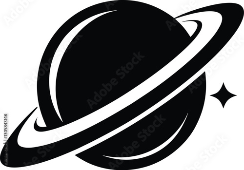Planet Saturn Shilhoutte, Planet Saturn with planetary ring vector, cosmos and planet silhouette 