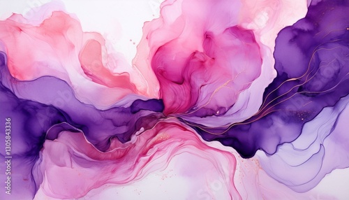 vibrant watercolor illustration showcasing a mix of purple and pink tones in a fluid and artistic abstract composition
