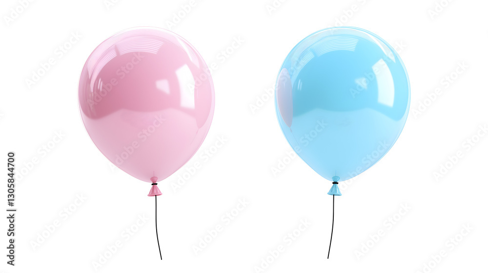 Two balloons, one pink and one blue, are floating in the air Two balloons, one pink and one blue, are floating in the air