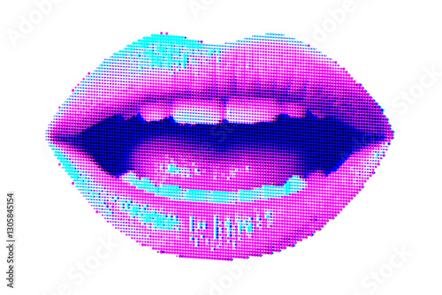 Mouth with halftone pop art effect. An AI image was used as the basis.