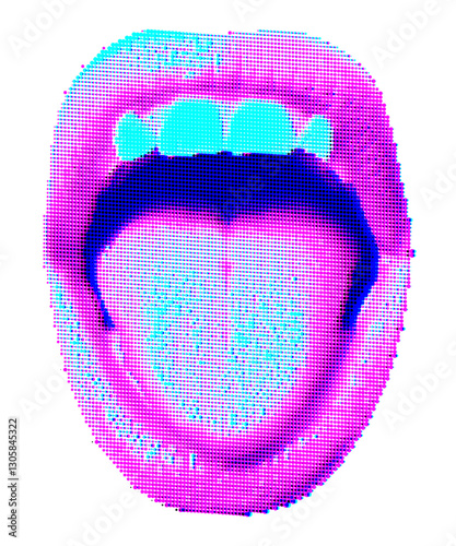 Wide open mouth with halftone pop art effect. An AI image was used as the basis.