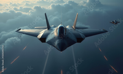 Stealth Fighter Jet, Cloud Flight, Military Aircraft - Futuristic T.