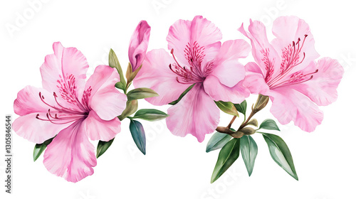 Three pink flowers are arranged in a row