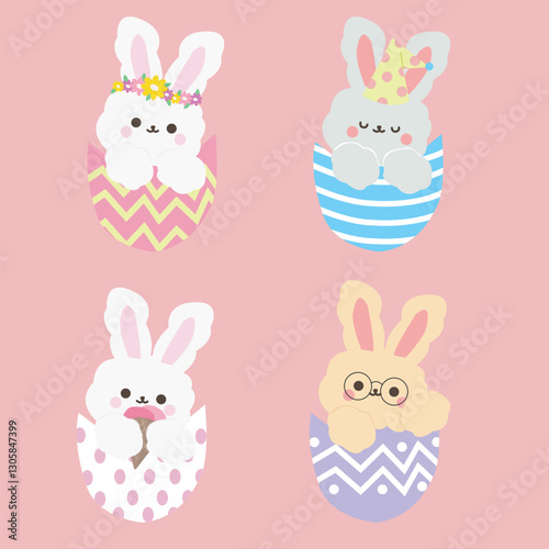 Cute Bunny Easter Cartoon Illustration