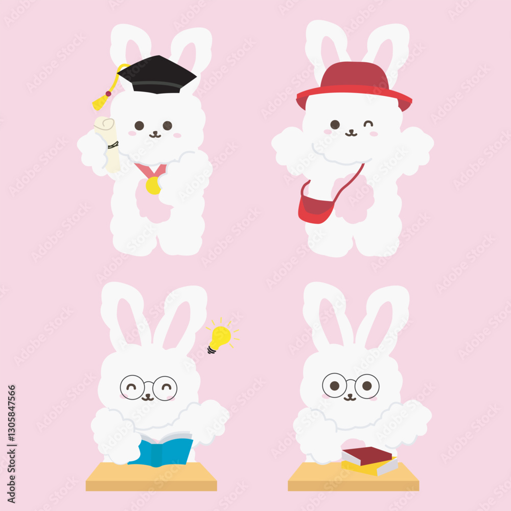 cute bunny cartoon school illustration cute bunny cartoon school illustration