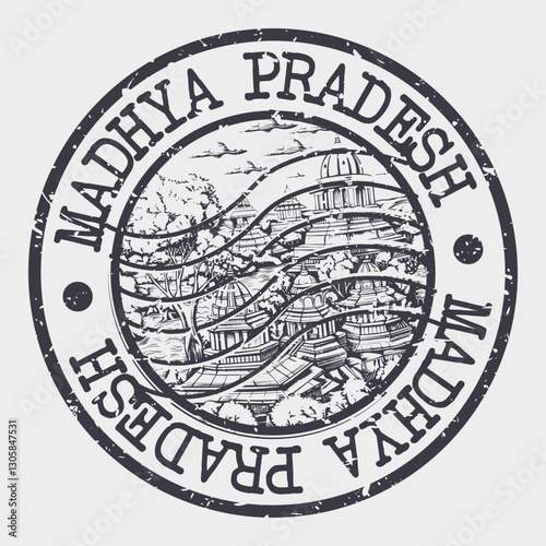 Madhya Pradesh, India Stamp Retro Postmark. Silhouette Postal Passport. Seal Round Vector Icon. Badge Vintage Postage Design.