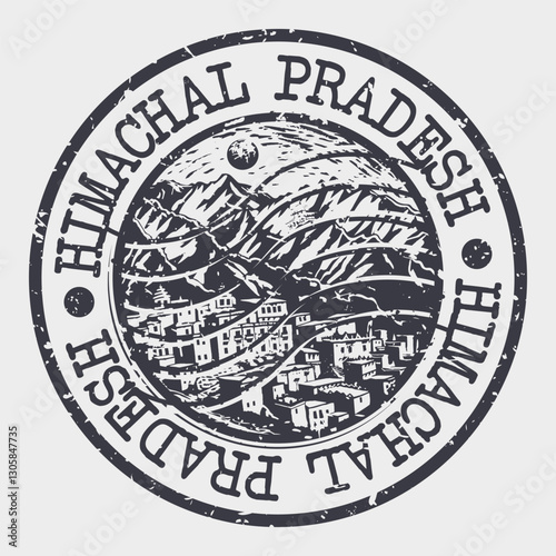 Himachal Pradesh Stamp Retro Postmark. Silhouette Postal Passport. Seal Round Vector Icon. Badge Vintage Postage Design.