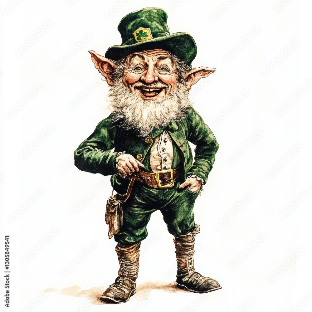 Fototapeta premium Cute Leprechaun fairy and green decorations of St. Patrick’s Day.