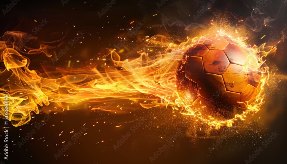 Fototapeta premium Fiery soccer ball in dynamic motion.