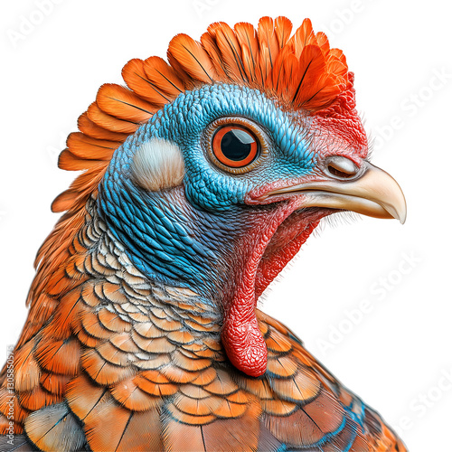 Vibrant Rooster Portrait Illustration: A Colorful, Realistic Feather Artwork of an Exotic Avian Headshot photo