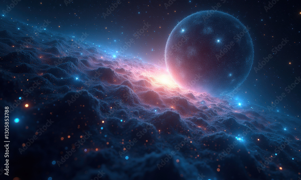 Obraz premium Cosmic Nebula & Planet: Sci-Fi Space Art - Abstract space art
