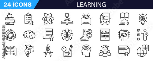 Learning icon set. Linear style. Education symbol.