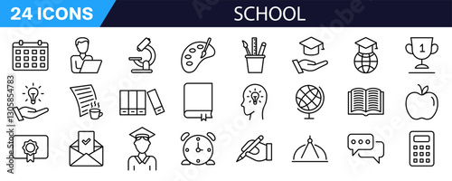 School icon. Education icon. Linear style.