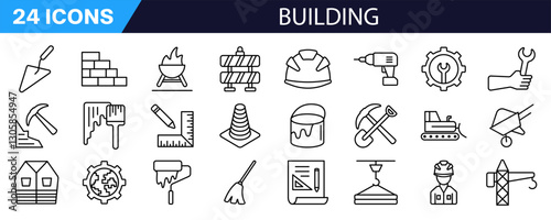 Building icon set. Linear style. Labor icon.