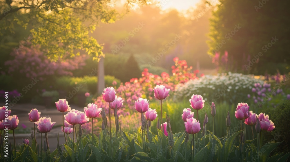 Fototapeta premium Beautiful garden with colorful flowers.