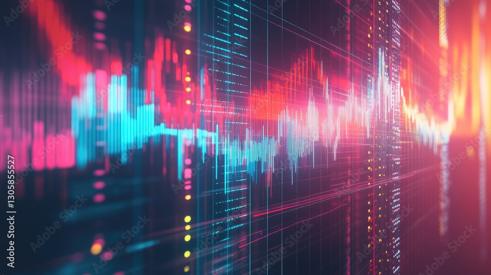 Investment growth potential represented by an illuminated financial histogram and an ascending red arrow. Investment growth potential represented by an illuminated financial histogram and an ascending red arrow.