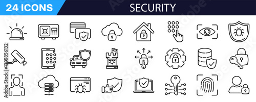 Security icon set. Protection linear sign.