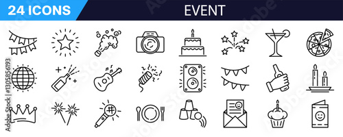 Event icon set. Linear style. Celebration symbol.