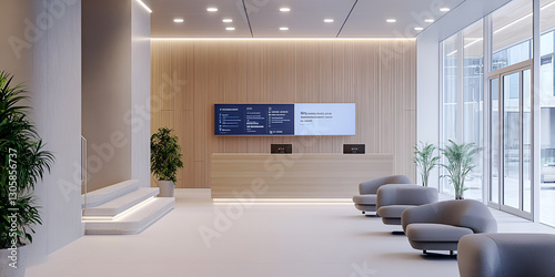 Modern Office Reception Area with Stylish Furniture and Plants


