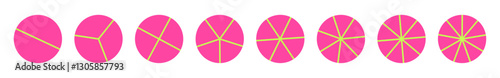 Pink Circular percentage chart with segmented sections, colorful pie graph for business statistics, divided data infographic, geometric cycle template. Flat vector illustration isolated