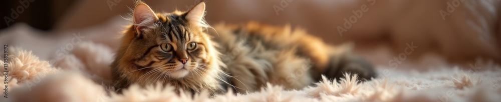 Soothing British Longhair cat in plush surroundings, , fluffy coat Soothing British Longhair cat in plush surroundings, , fluffy coat