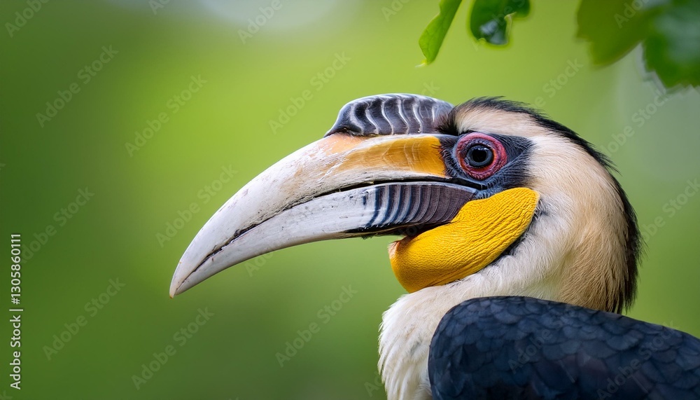 great hornbill on branch on a green background great hornbill on branch on a green background