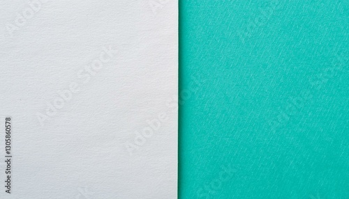 Texture of craft white and light cyan paper background, half two colors, macro. Vintage kraft mint cardboard.