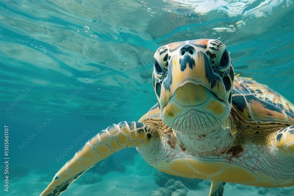 Fototapeta premium Graceful sea turtle swimming underwater