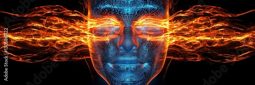 Futuristic face with vibrant energy emanations