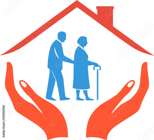 Elderly Protection Symbol wit..Elderly Protection Symbol with Caring Hands and a Safe Home Concept for Senior Support and Security Representation.