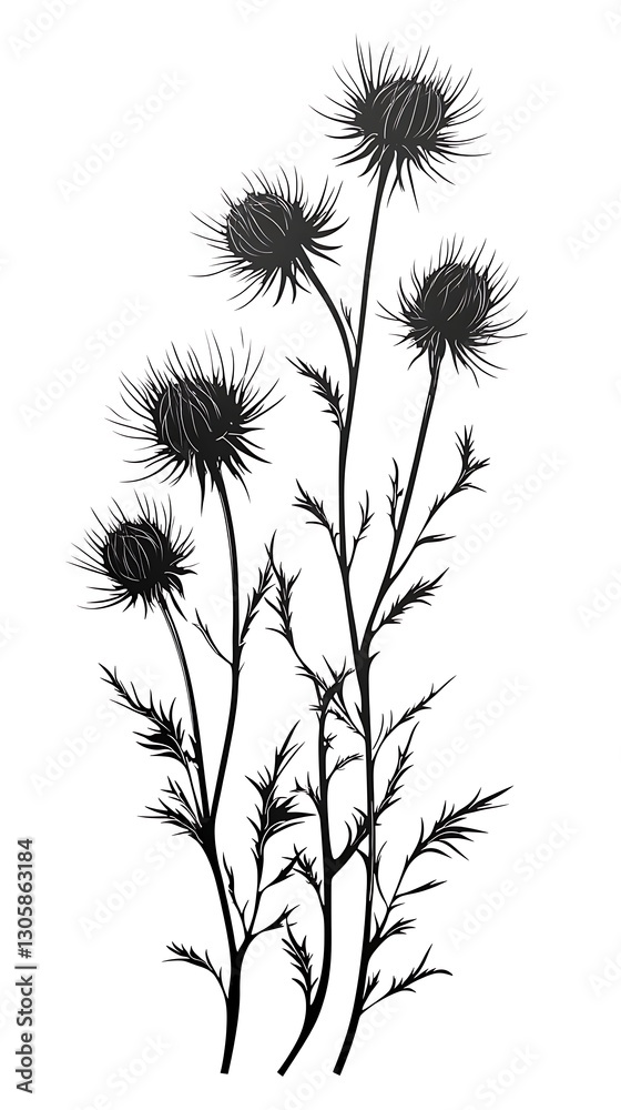custom made wallpaper toronto digitalBlack and white botanical illustration of thistle flowers