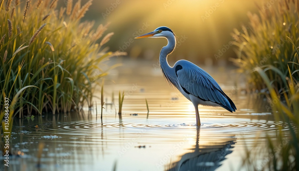 Obraz premium Heron Standing in Shallow Water.
