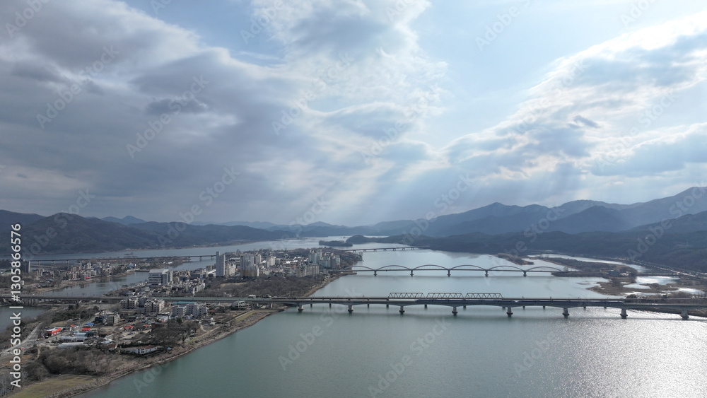 Obraz premium Aerial view Bukhangang River Republic of Korea