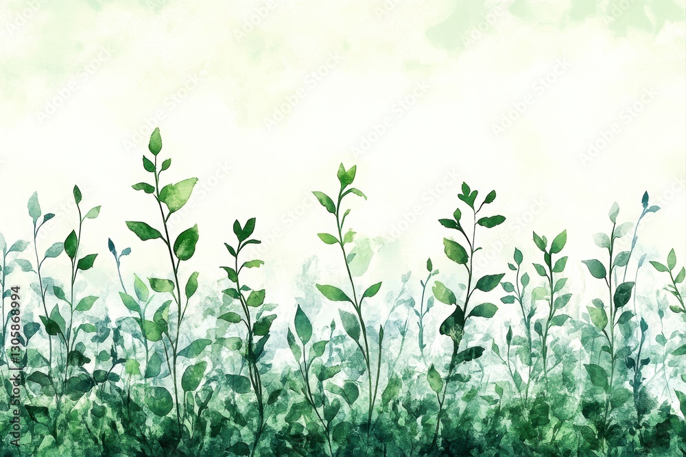 custom made wallpaper toronto digitalGreen plant leaves illustration on a soft gradient background.