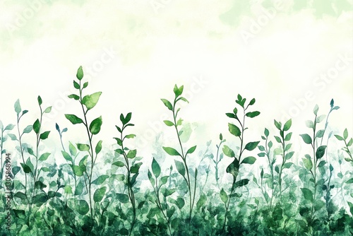 Green plant leaves illustration on a soft gradient background.