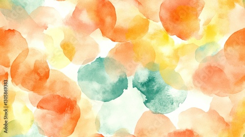 Colorful watercolor abstract pattern with orange, yellow, and green hues.