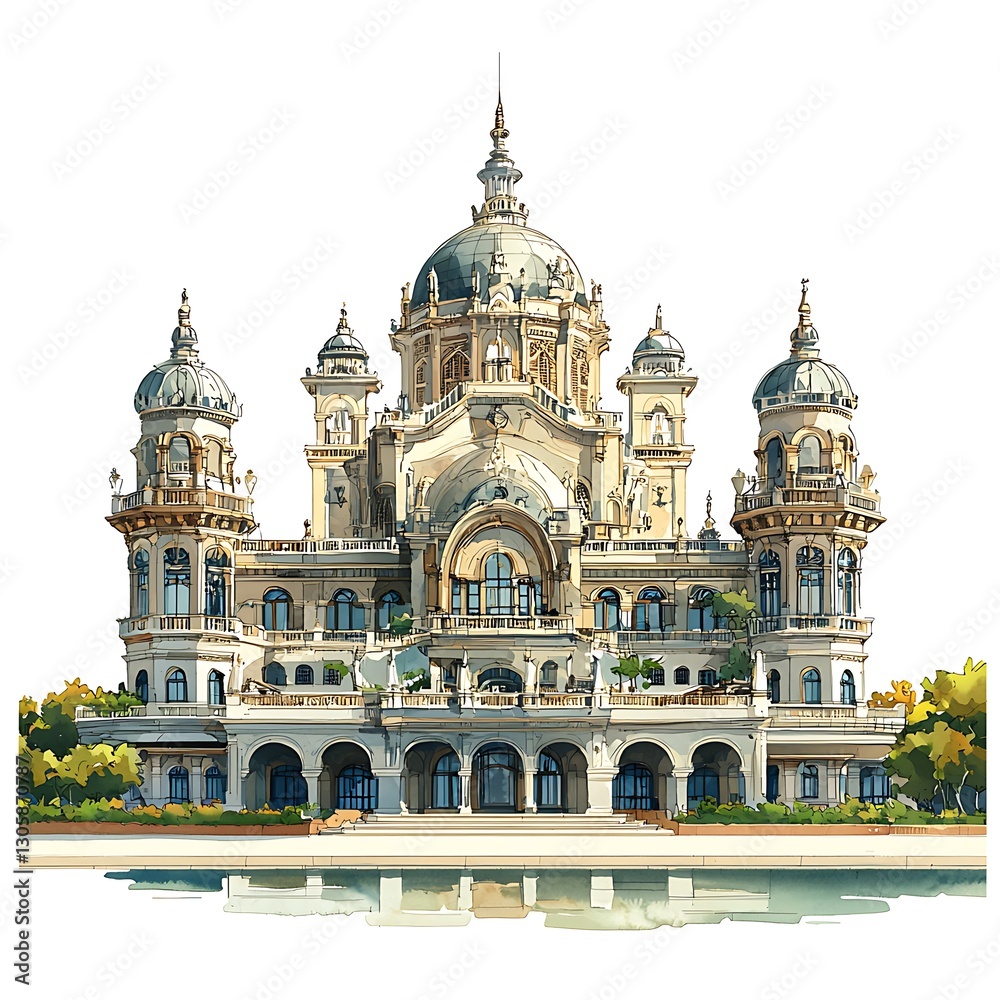 Obraz premium Majestic Palace Illustration Architectural Grandeur.