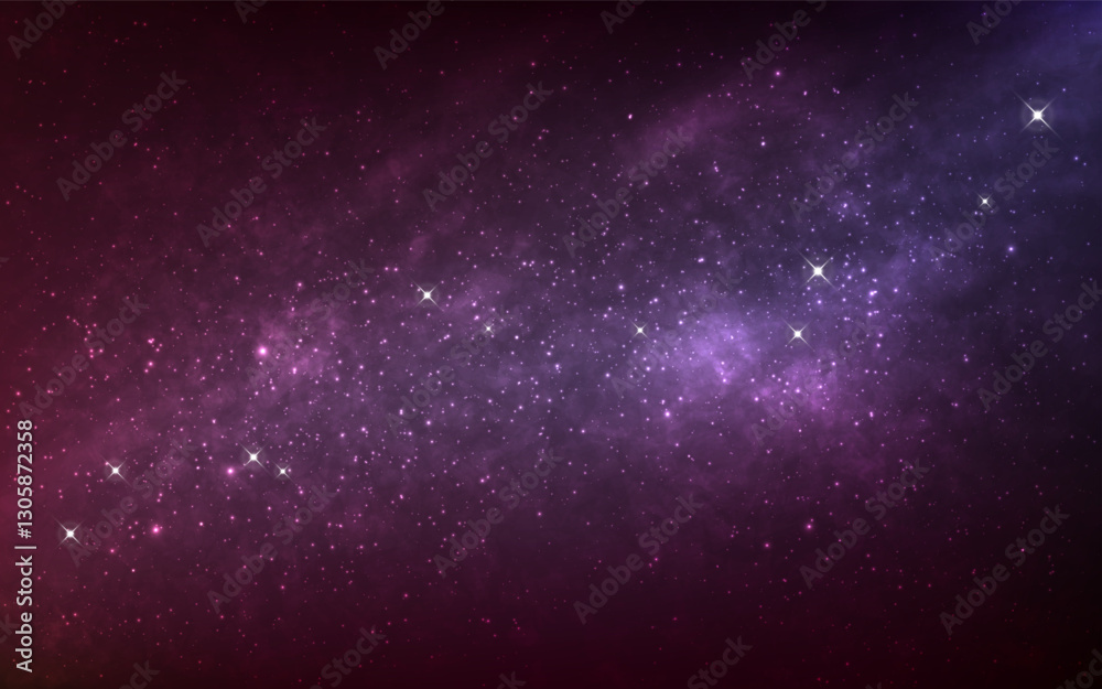 Fototapeta premium Space background. Realistic dark cosmos. Distant color nebulae. Deep space with constellations. Fantasy shining universe with stars. Glowing galaxy wallpaper. Vector illustration.