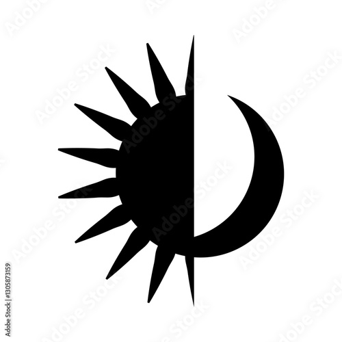 Sun and moon icon. Day and night symbol. Celestial duality shape. Vector astronomy.