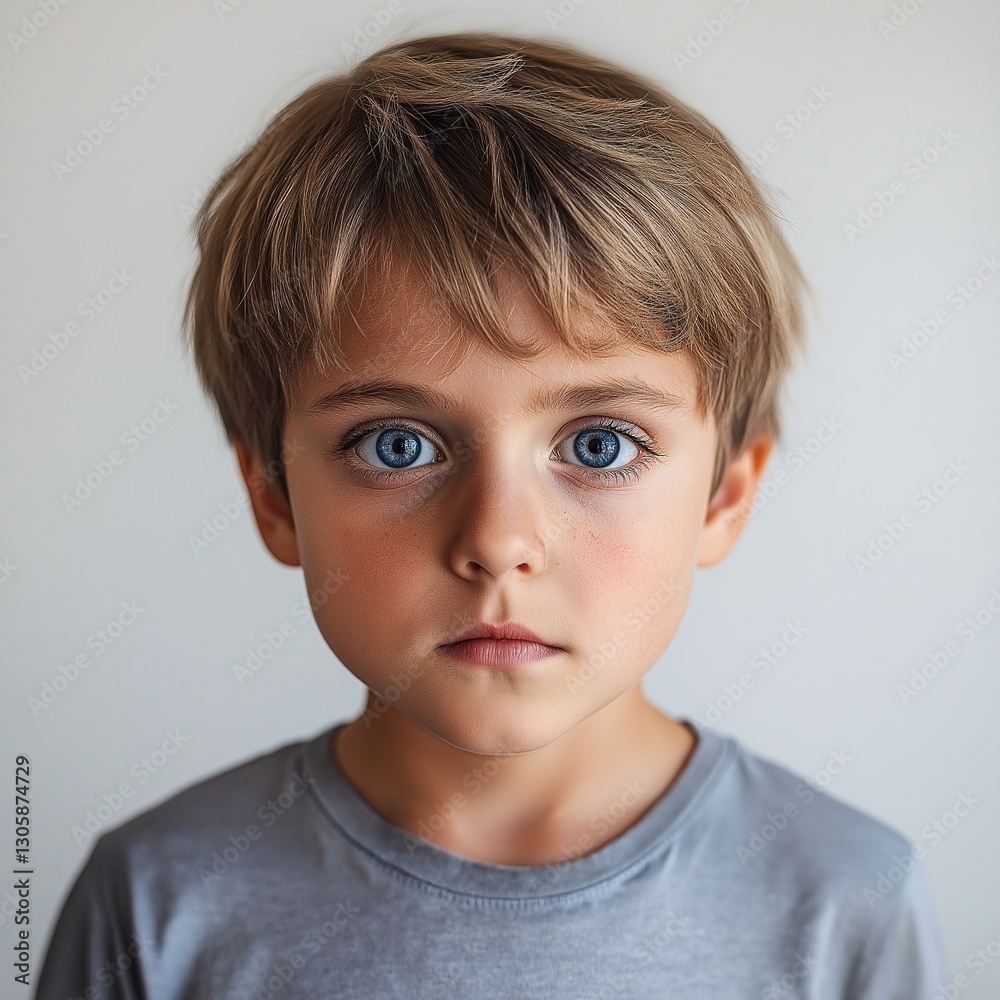 Captivating Child Portrait: Close-Up of Blond Haired Youth with Innocent, Curious Expression Captivating Child Portrait: Close-Up of Blond Haired Youth with Innocent, Curious Expression