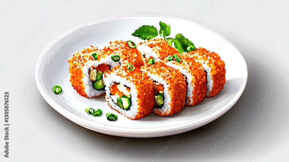 Sushi Roll on a Small Plate with a Grey Background Sushi Roll on a Small Plate with a Grey Background