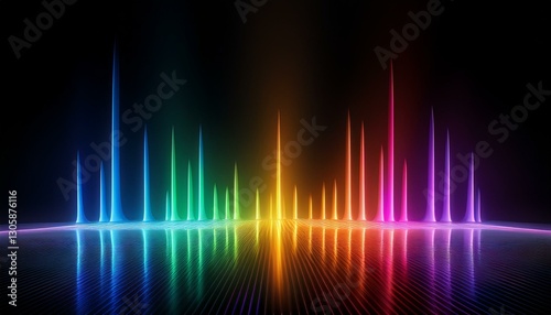 Wallpaper Mural glowing spectrum rainbow light gradient with reflective floor on black dark background Torontodigital.ca