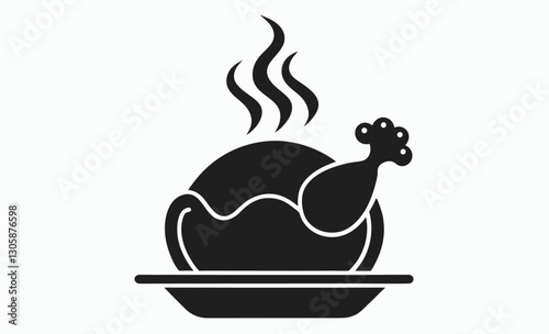 Baked chicken vector icon, baked chicken silhouette, roasted poultry vector illustration