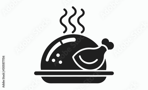 Baked chicken vector icon, baked chicken silhouette, roasted poultry vector illustration