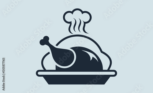Baked chicken vector icon, baked chicken silhouette, roasted poultry vector illustration