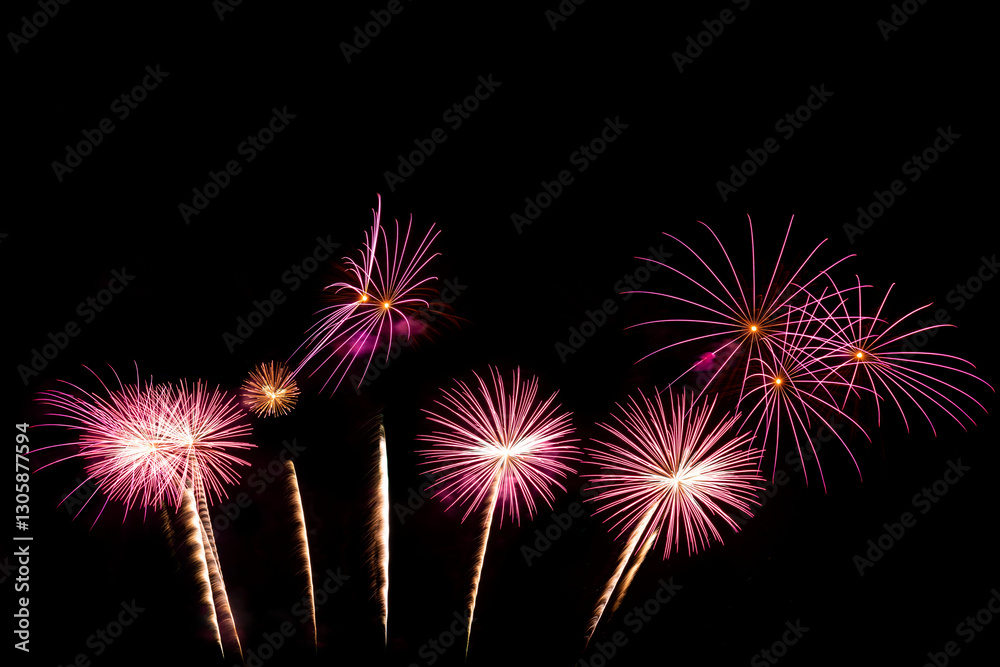 Real Fireworks display celebration, Colorful New Year Firework